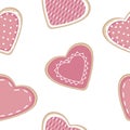 Seamless pattern Heart shaped cookies Valentines day vector illustration Royalty Free Stock Photo